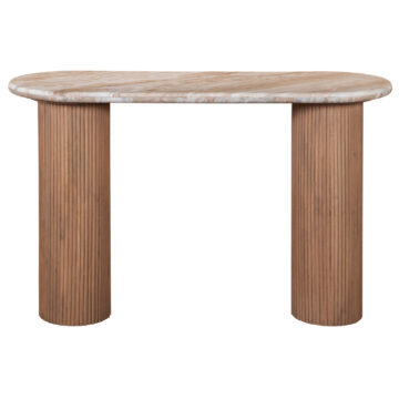 Nava Natural Marble & Wood Pedestal Console Table