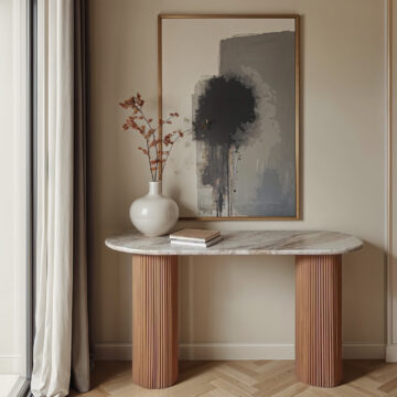Nava Natural Marble & Wood Pedestal Console Table