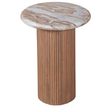 Nava Natural Marble & Wood Pedestal Side Table