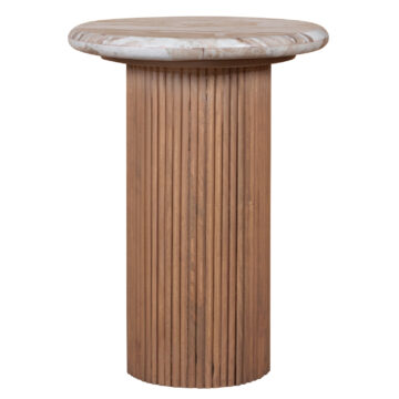 Nava Wood Pedestal Side Table | Marble Top