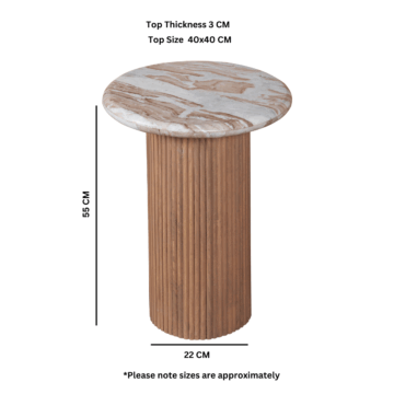 Nava Wood Pedestal Side Table | Marble Top