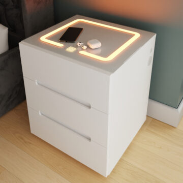 Studio White 3 Drawer Smart Bedside Table