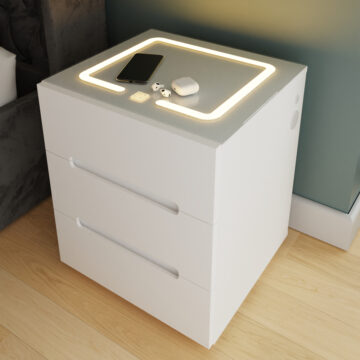Studio White 3 Drawer Smart Bedside Table
