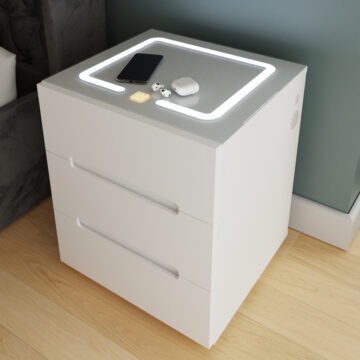 Studio White 3 Drawer Smart Bedside Table