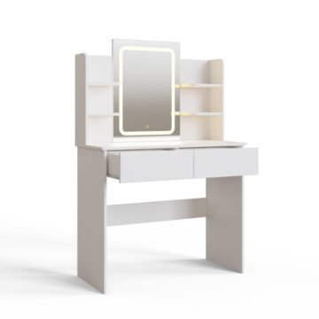 Studio White 2 Drawer Dressing Table | Mirror | LEDs