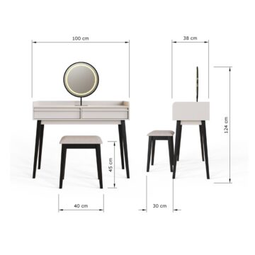 Studio White 2 Drawer Dressing Table Set | Mirror | LEDs