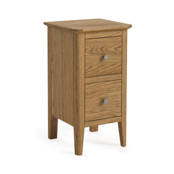 Harrogate Warm Oak 2 Drawer Narrow Bedside Cabinet | Assembled