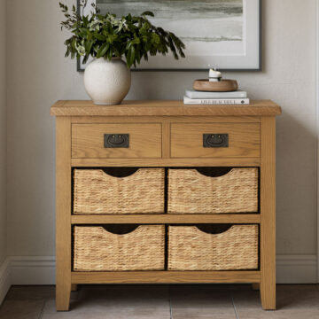 Alderstone Waxed Oak Console Table With Basket | Assembled