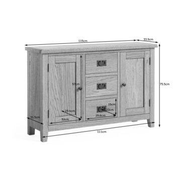 Alderstone Waxed Oak 2 Door 3 Drawer Wide Sideboard | Assembled | Clearance