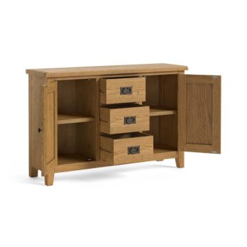 Alderstone Waxed Oak 2 Door 3 Drawer Wide Sideboard | Assembled | Clearance