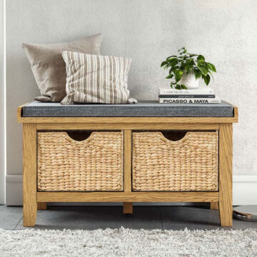 Alderstone Waxed Oak Hallway Bench With Basket | Assembled