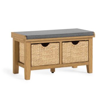 Alderstone Waxed Oak Hallway Bench With Basket | Assembled