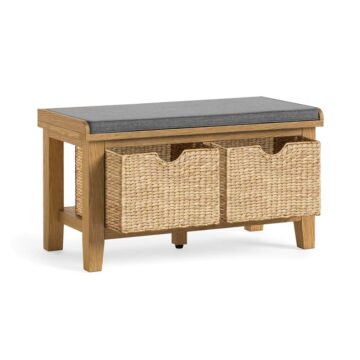 Alderstone Waxed Oak Hallway Bench With Basket | Assembled