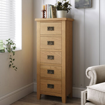 Alderstone Waxed Oak Narrow Tallboy | Assembled