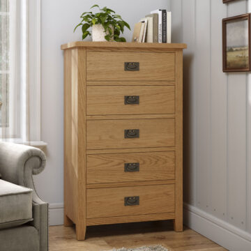 Alderstone Waxed Oak 5 Drawer Chest | Assembled
