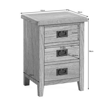 Alderstone Waxed Oak 3 Drawer Bedside Cabinet | Assembled