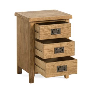 Alderstone Waxed Oak 3 Drawer Bedside Cabinet | Assembled