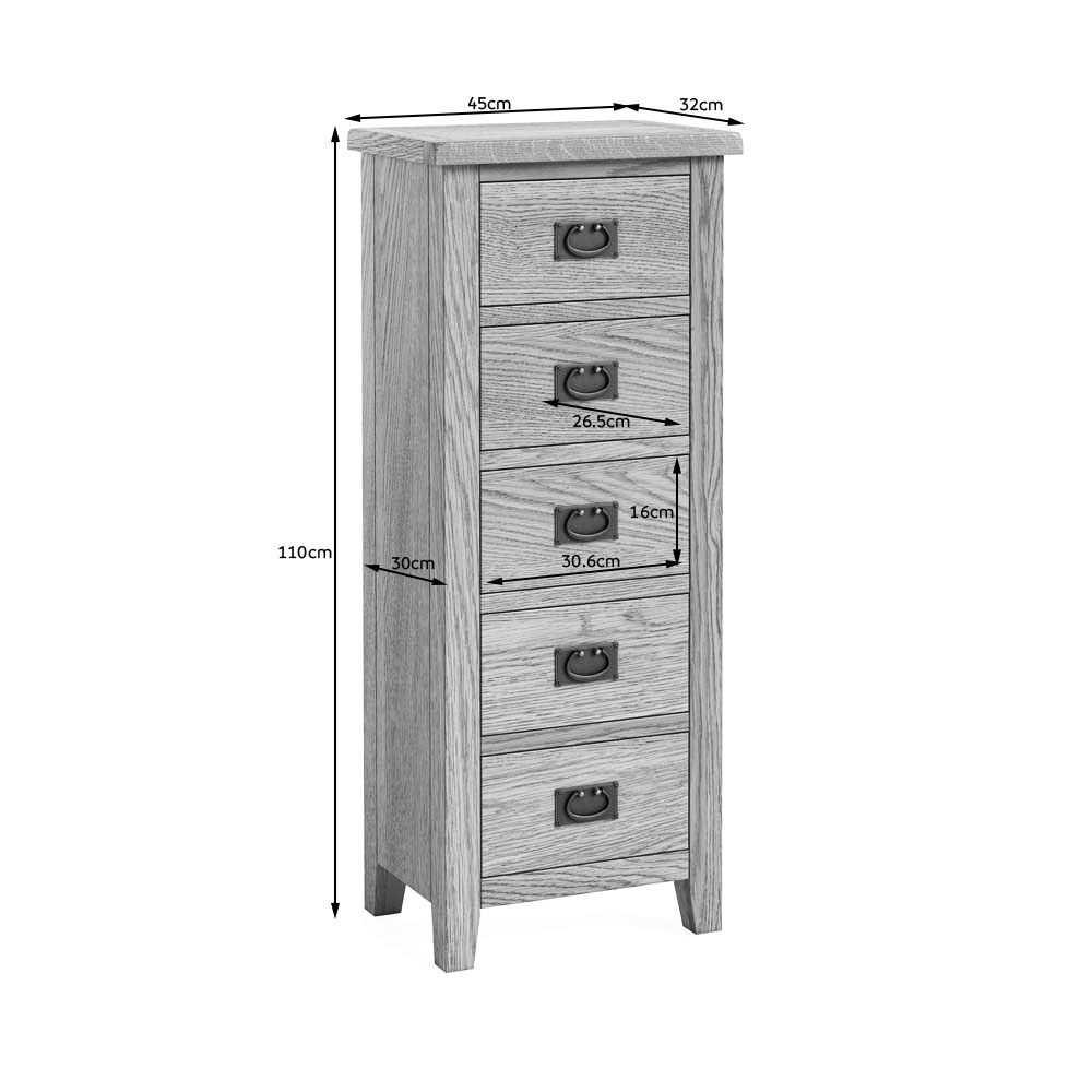 Alderstone Waxed Oak Narrow Tallboy | Assembled