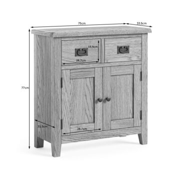 Alderstone Waxed Oak 2 Door 2 Drawer Mini Sideboard | Assembled