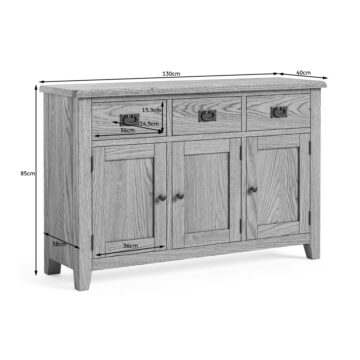 Alderstone Waxed Oak 3 Door 3 Drawer Large Sideboard | Assembled