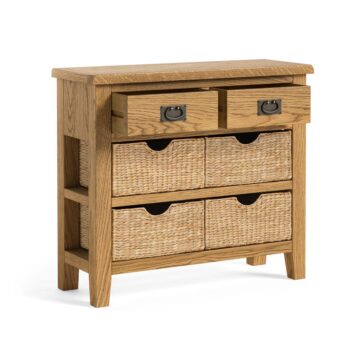Alderstone Waxed Oak Console Table With Basket | Assembled