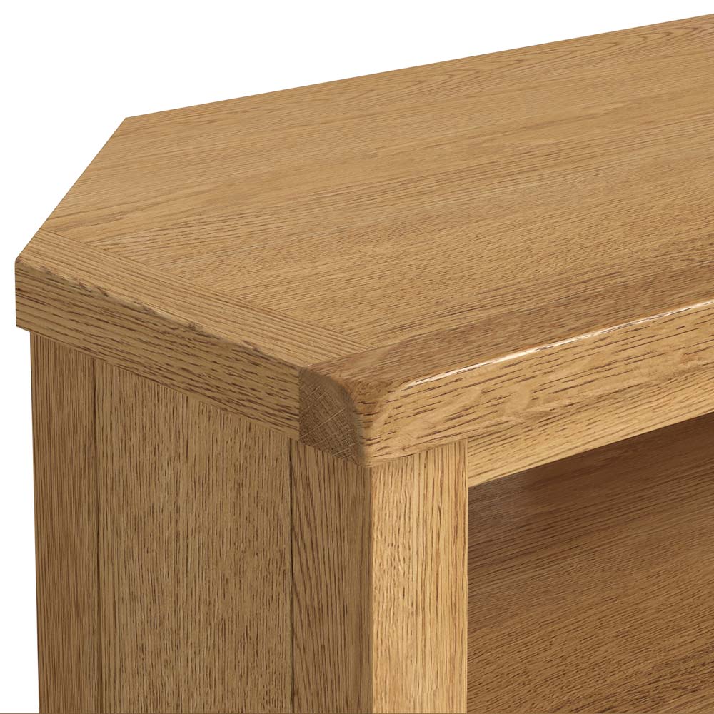 Alderstone Waxed Oak Corner Tv Unit With Basket | Assembled