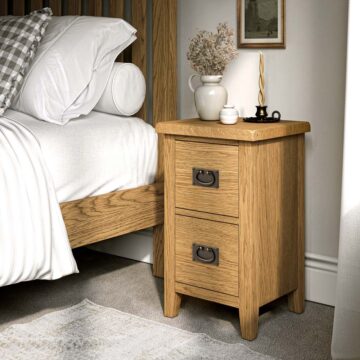 Alderstone Waxed Oak 2 Drawer Narrow Bedside Cabinet | Assembled