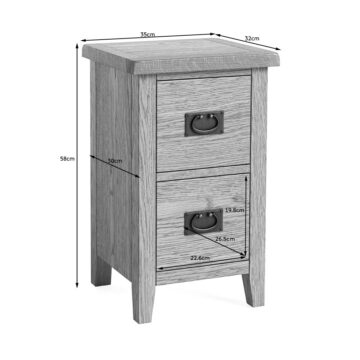Alderstone Waxed Oak 2 Drawer Narrow Bedside Cabinet | Assembled