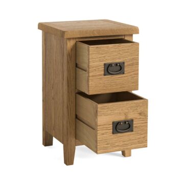 Alderstone Waxed Oak 2 Drawer Narrow Bedside Cabinet | Assembled