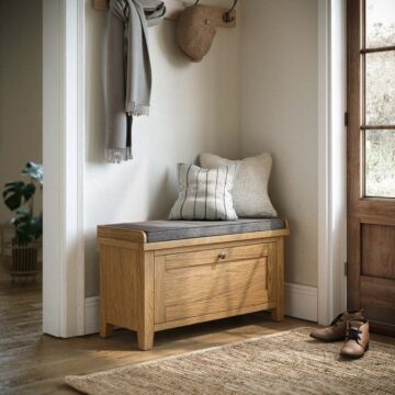 Alderstone Waxed Oak Storage Bench With Cushion | Assembled