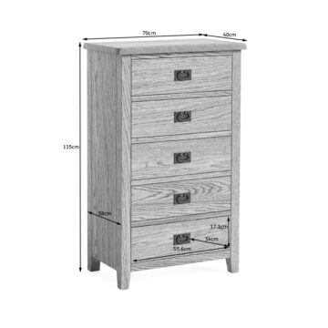 Alderstone Waxed Oak 5 Drawer Chest | Assembled