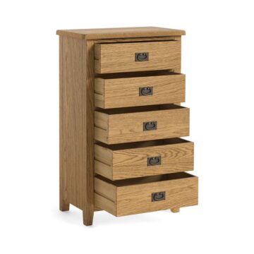 Alderstone Waxed Oak 5 Drawer Chest | Assembled
