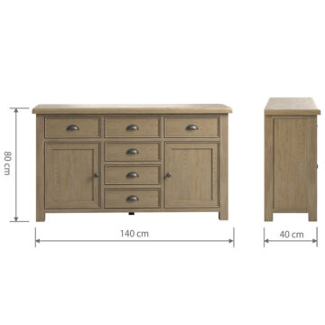 Heritage Oak 2 Door 6 Drawer Large Sideboard | Assembled