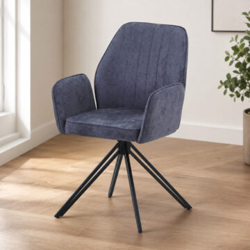 Dalvik swivel dining armchair, grey fabric with black metal legs (pair)