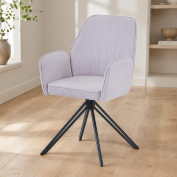 Dalvik swivel dining armchair, natural fabric with black metal legs (pair)