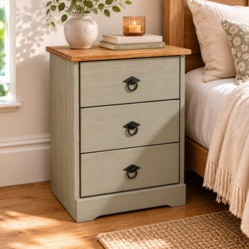 Azusa Grey 3 Drawer Bedside Cabinet