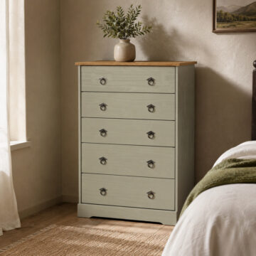 Azusa Grey 5 drawer chest of drawers
