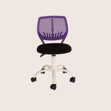 Home Office Compact Kids Study Chair – Purple Plastic Back & Black Fabric Seat with White Base H80.5 x W50 x D50cm