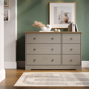 Azusa Grey 3+3 drawer wide chest of drawers
