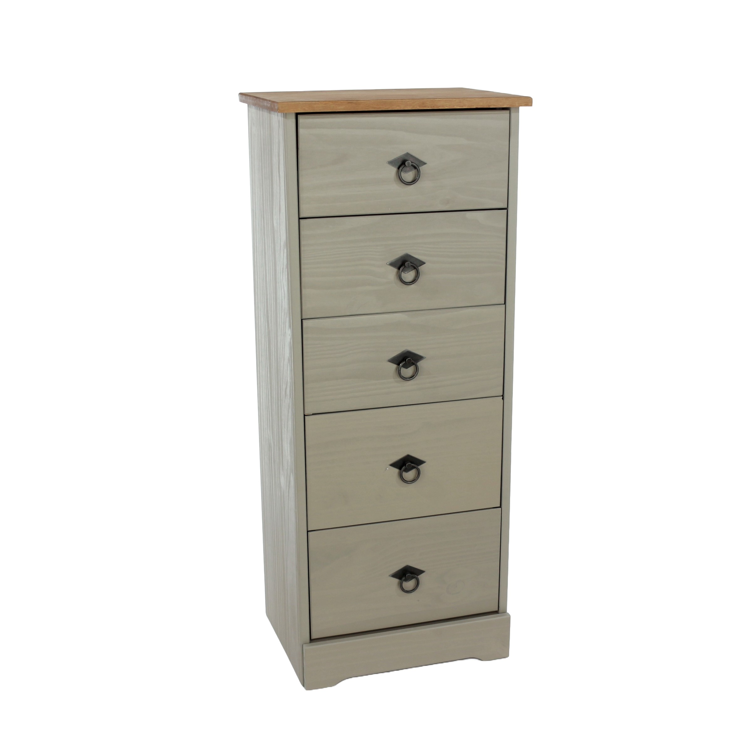 Azusa Grey 5 drawer narrow chest of drawers | Oak World