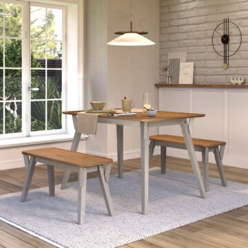 Azusa Premium 120cm Rectangular Dining Set with Table and 2 Benches - Grey Waxed Pine