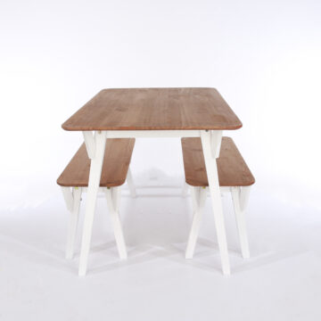 Azusa Premium 120cm Rectangular Dining Set with Table and 2 Benches - White Waxed Pine
