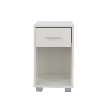 Clermont 1 Drawer Bedside Table - Gloss White Finish with Silver Handles and Feet