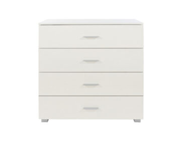 Clermont 4 Drawer White Gloss Chest of Drawers - White High Gloss Bedroom Storage with Matte Silver Handles