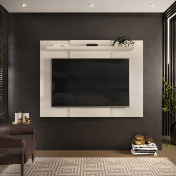 Clermont White TV Display Wall Panel - Extendable or Fixed Media Panel with Adjustable Shelf for TVs
