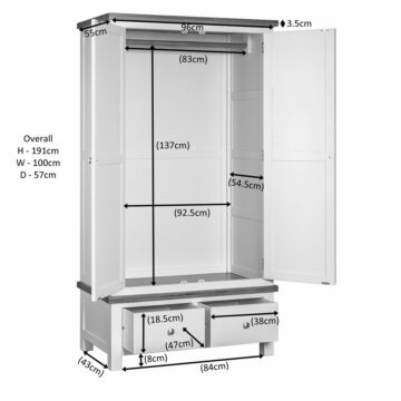 Wynyard Grey Double Wardrobe with Drawers