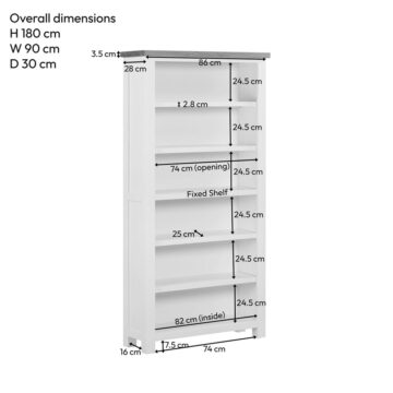Wynyard White 6′ Bookcase