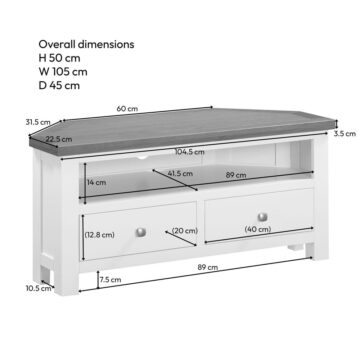 Wynyard Ivory 2 Drawer Corner TV Unit 105cm | Assembled | Clearance