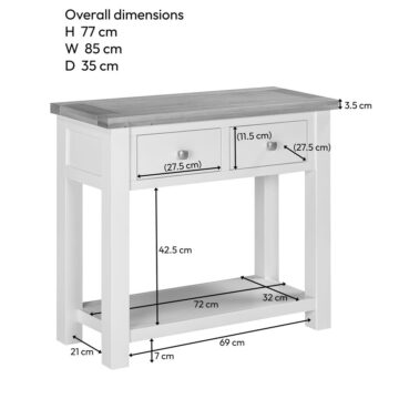 Wynyard White 2 Drawer Large Console Table