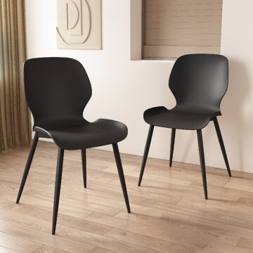 Dalvik Dining Pair of Black Contoured Plastic Kitchen Chairs with Black Tapered Metal Legs